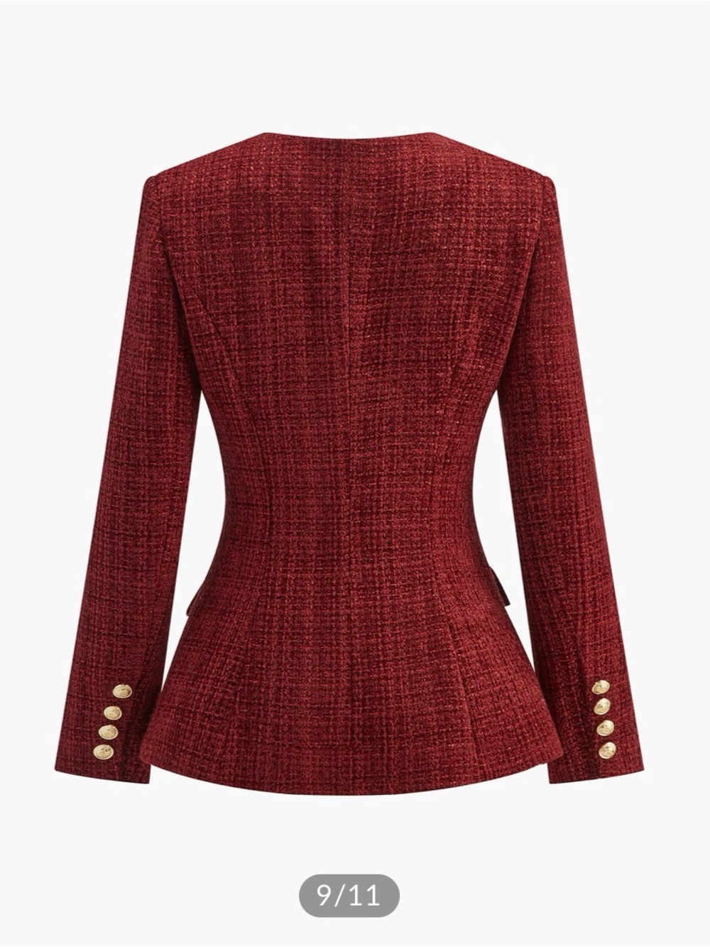 Commense Burgundy Button Down Slit Tweed Blazer - Picture 6 of 11